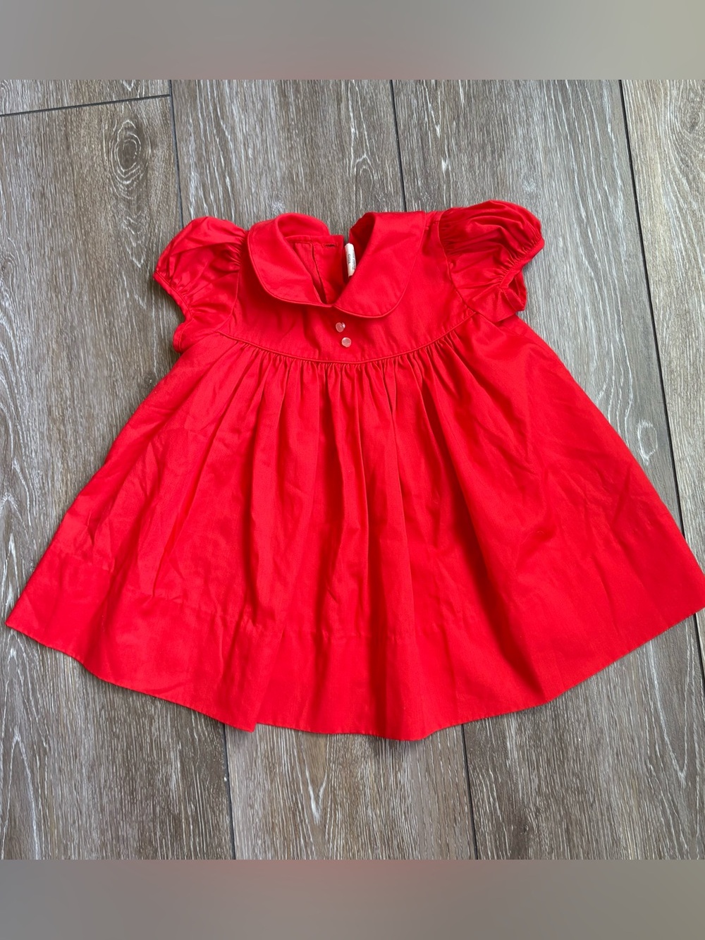 Vintage C.I. Castro Red Girls' Puff Sleeve Cotton Dress